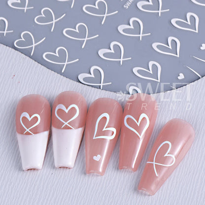 3pcs Valentine's Day Nail Art Stickers 3D Black White Pink Lines Love Heart Nail Decals DIY Adhesive Slider Manicure Decorations Beauty World Shop