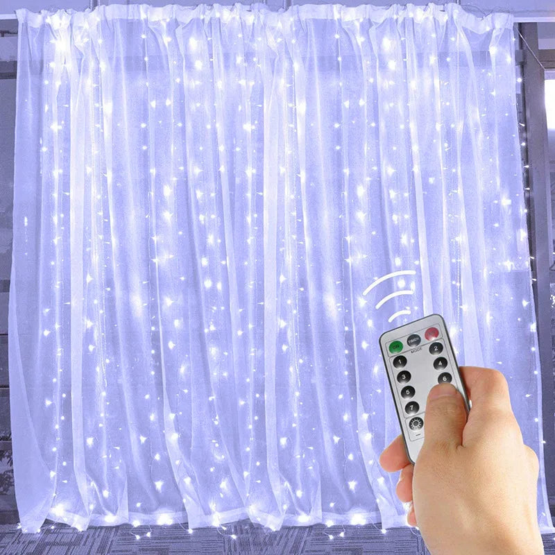 Christmas Lights LED Fairy String Curtain Lights 8 Mode Remote USB Festoon Christmas Decor For Home Holiday New Year Lamp Beauty Fashion