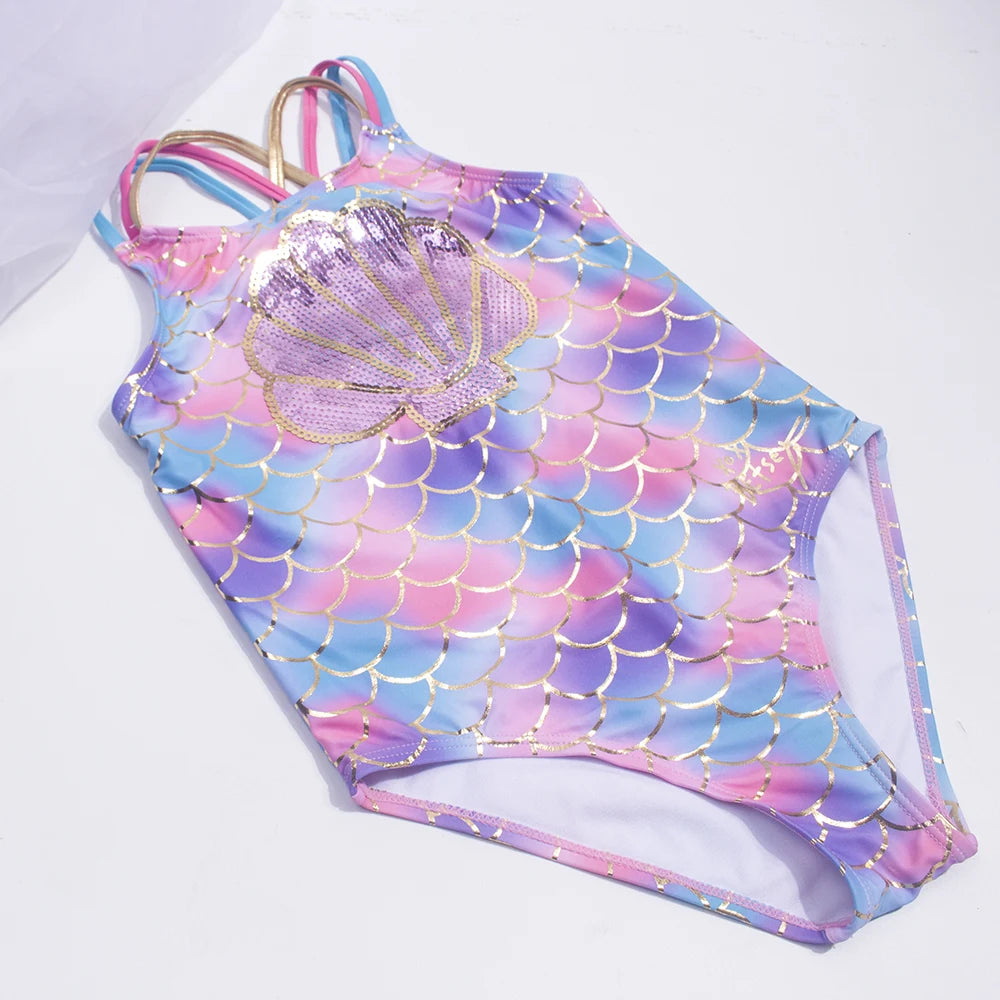 Fishscale Bandage Girls Kids Swimsuit 2026 Shell Shape Embroidery Children Girls One Piece Swimwear Beach Wear Monokini Beauty World Shop