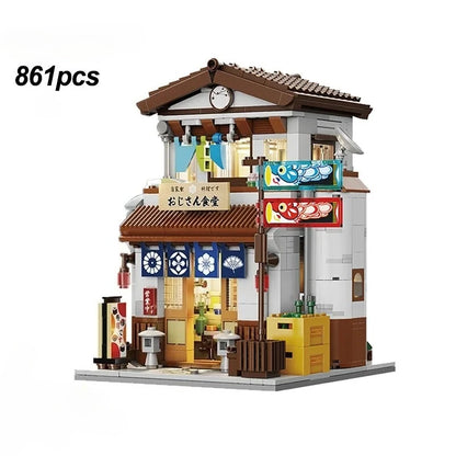 Japanese Street View Building Blocks Tea House Bun House Cafe Store Architecture Model Bricks Kids DIY Toys Holiday Gifts Beauty World Shop