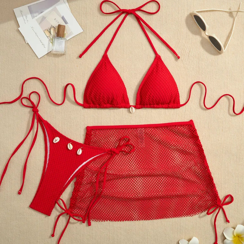 New Sexy Net Bikinis Female Swimsuits Women Three-Piece Swimwear Beach Swim Wear Bathing Suits Brazilian Bikini Set Pool Bather Beauty World Shop