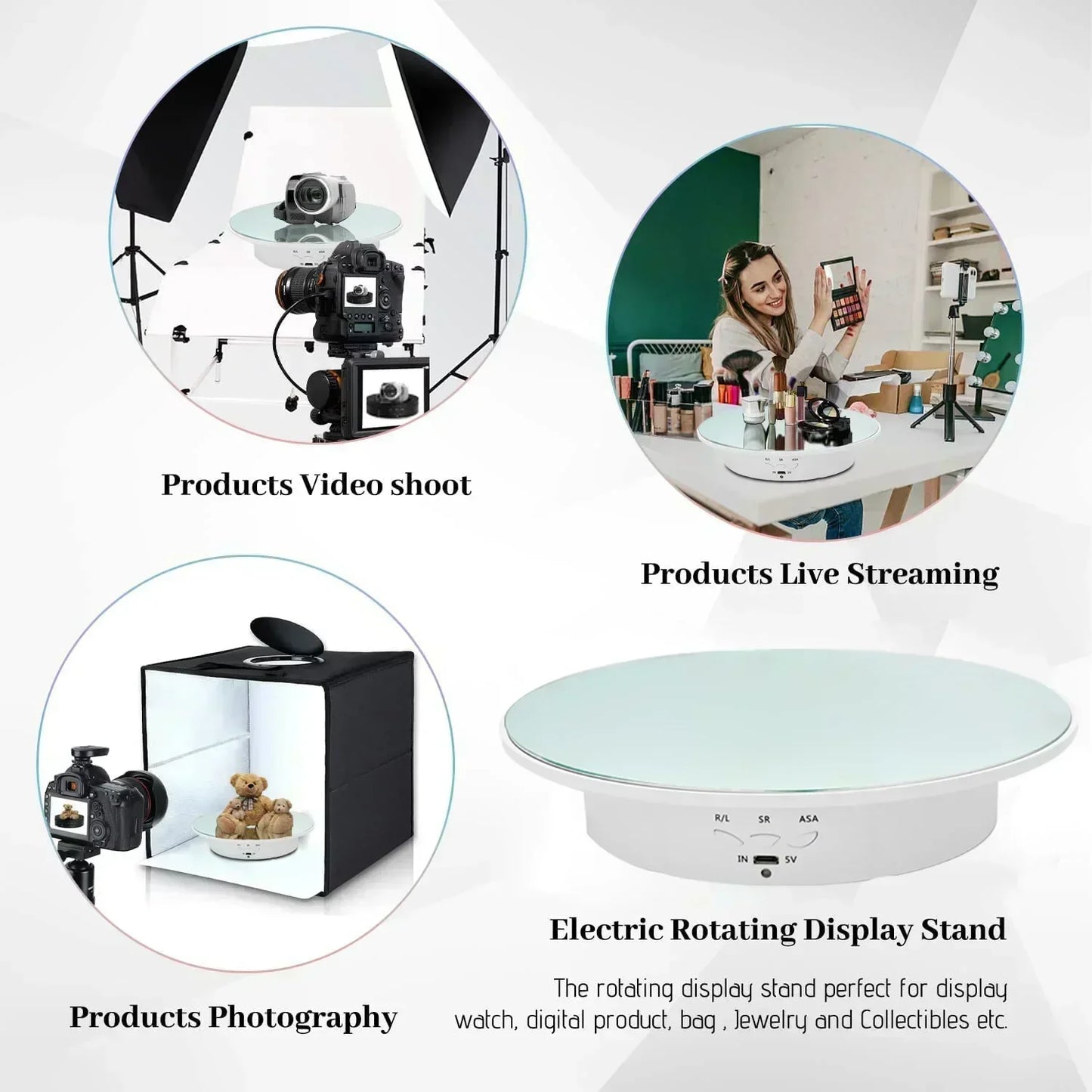 7.87 Inch 360 Degree Electric Rotating Stand with Remote Control for Jewelry Display,Photography and Video,3-position Adjustment Beauty World Shop