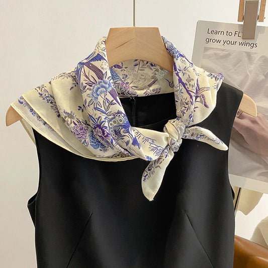 1PCS 70cm Leaf Pattern Silk Scarf for Women Simulated Silk Fresh and Versatile Headwear Bag Clothing Accessories Square Scarf Beauty World Shop