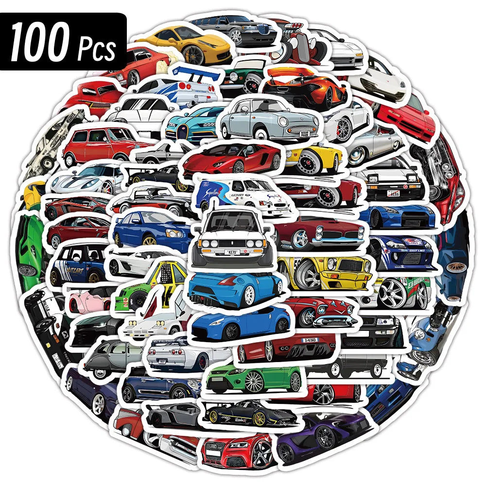 10/50/100 Pcs Retrofit Racing Car Graffiti Stickers Laptop Guitar Luggage Bike Skateboard Waterproof Sticker Decal Kid Toy Beauty World Shop