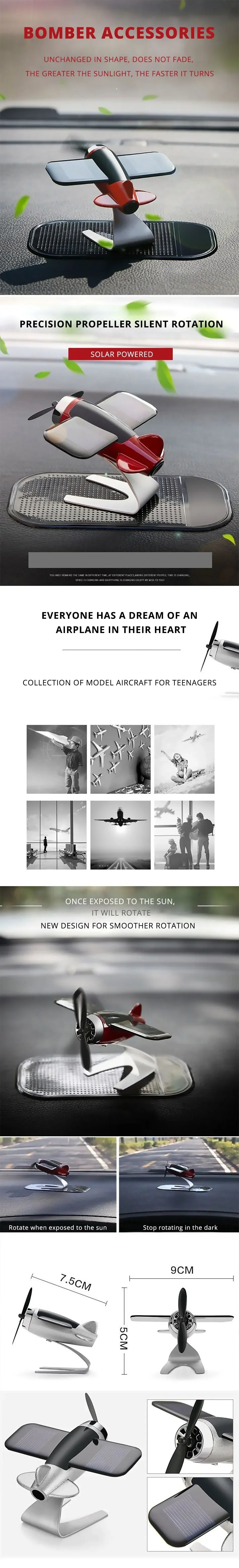 Solar Airplane Creative Men's Car Decoration Car Interior Accessories Desktop Ornament Gift For Woman, Man, Car Enthusiast Beauty Fashion