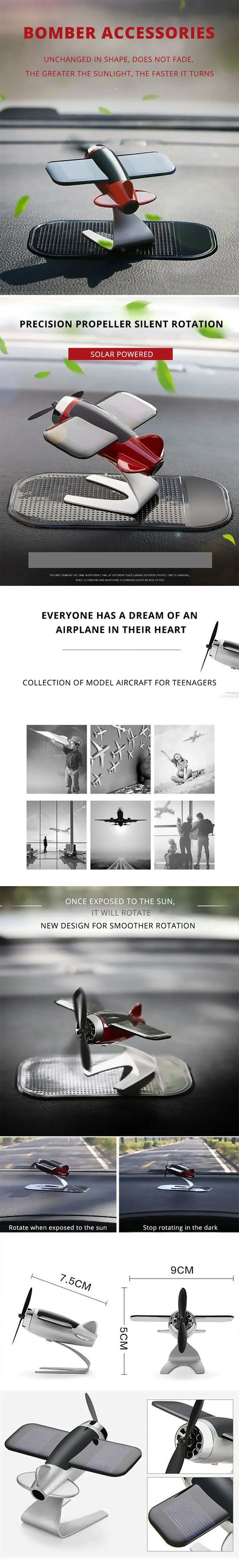 Solar Airplane Creative Men's Car Decoration Car Interior Accessories Desktop Ornament Gift For Woman, Man, Car Enthusiast Beauty Fashion