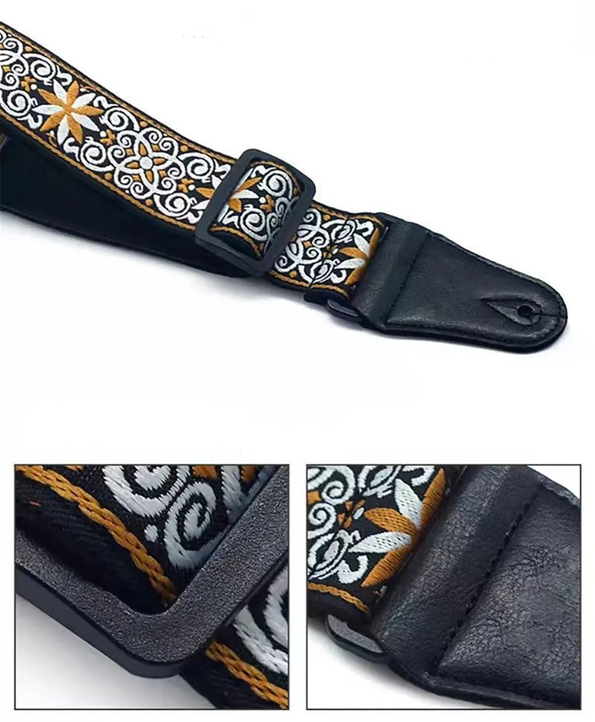 Embroidered Print Guitar Strap Vintage Ethnic Style Adjustable Strap for Folk Electric Guitar Bass Ukulele Guitar Accessories Beauty World Shop