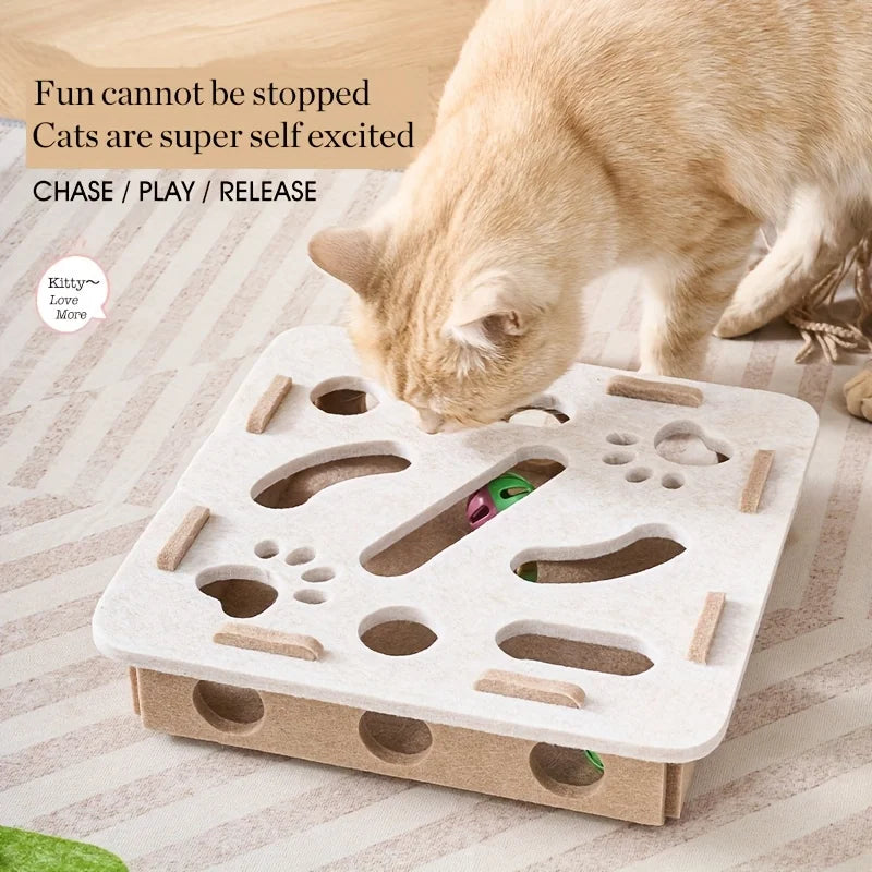 Interactive Cat Puzzle Toy Felt Toy Box with Maze Tunnel Bell Ball Indoor Entertainment Cat Toy Beauty World Shop