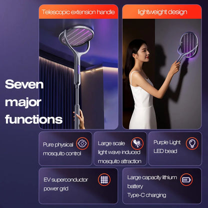 Telescopic Electric Mosquito Swatter & UV Trap Lamp, Extendable 109cm, Safe Physical Killer, Rechargeable, Wall Mount No Gap Beauty World Shop