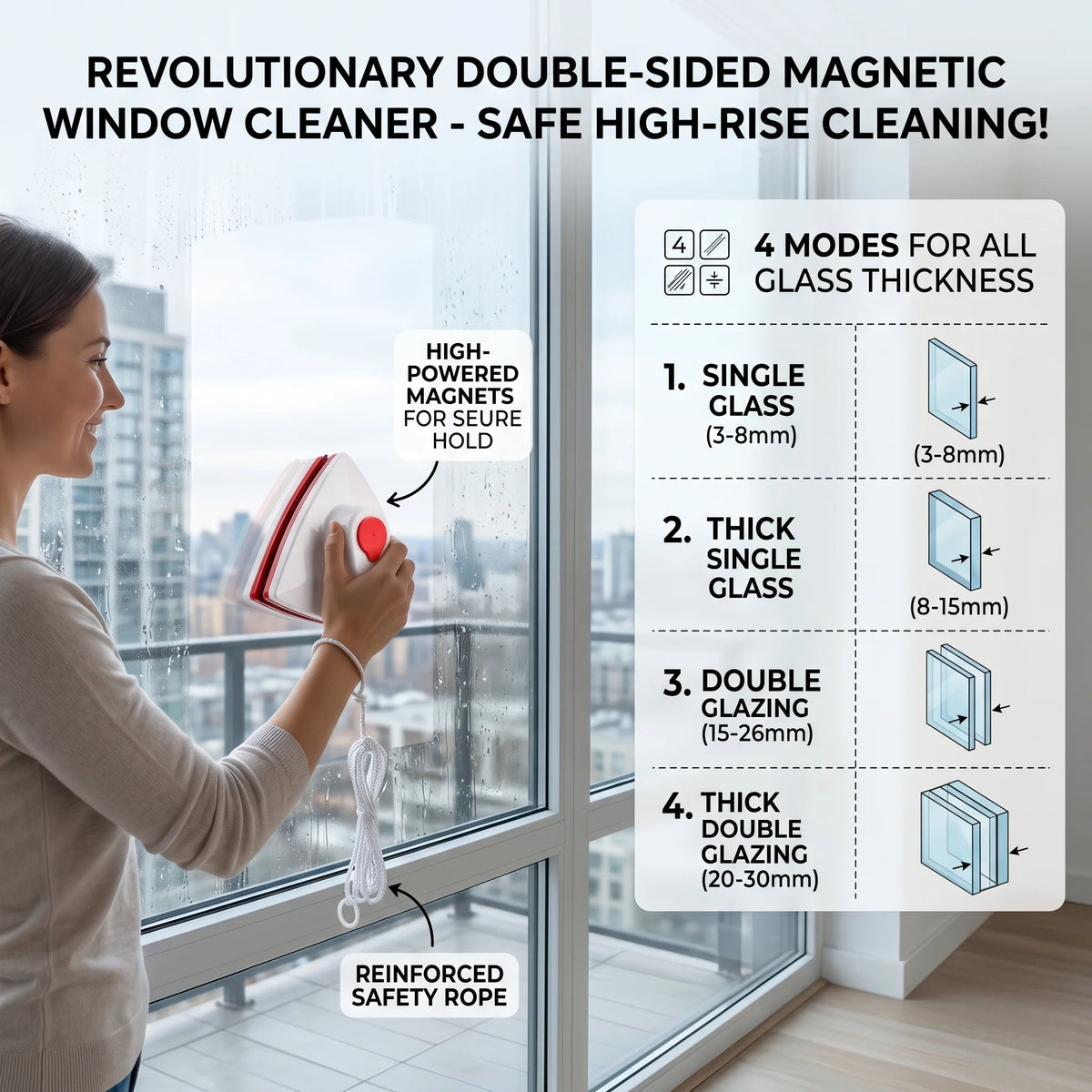 2024 Household Office Special Window Cleaner Magnetic Glass Window Cleaning Tool Automatic Water Discharge Double-layer Wiper Beauty World Shop
