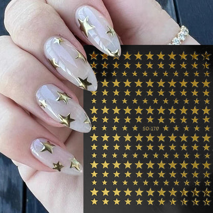 3D Black Pink Stars Stickers for Nails Golden Silvery Stars Adhesive Nail Decals Autumn Winter Festival DIY Nail Art Accessories Beauty World Shop