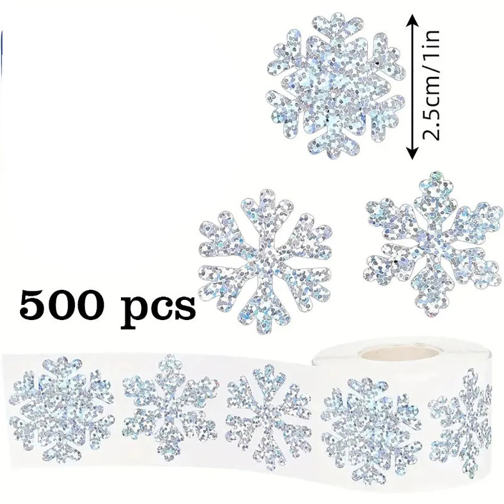 500pcs/Roll Golden Snowflake Christmas Stickers Transparent Self-Adhesive Decoration Holiday DIY Crafts Scrapbooking Supplies Beauty World Shop
