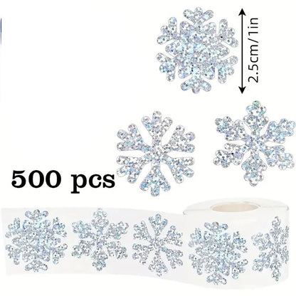 500pcs/Roll Golden Snowflake Christmas Stickers Transparent Self-Adhesive Decoration Holiday DIY Crafts Scrapbooking Supplies Beauty World Shop