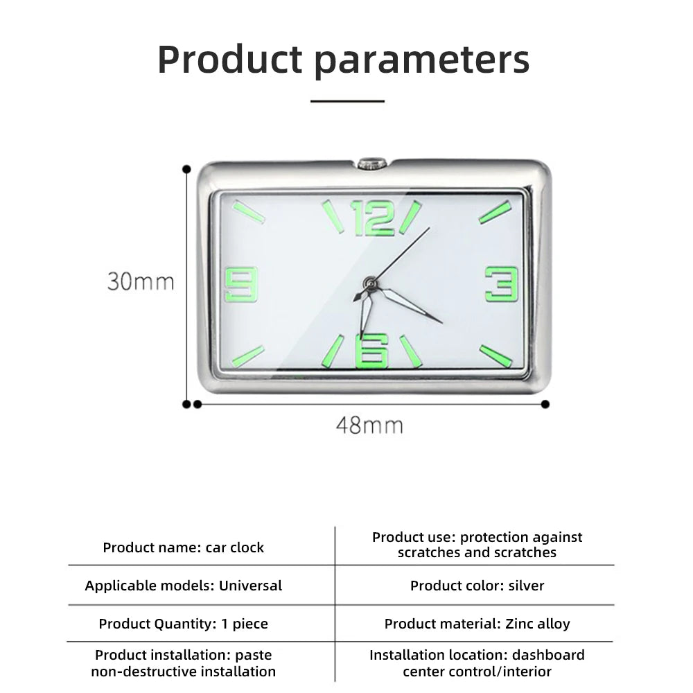 Auto Fashion Square Watch Car Clock Interior Decoration Self-adhesive Electronic Vent Clip Watch Automobile Quartz Clock Beauty World Shop