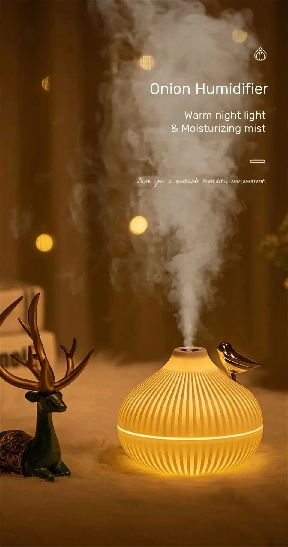 Humidifier Scented  Creative Onion Shape Can Do Night Light Quiet Sleep Desktop Office Air Conditioning Room Water Supply USB ﻿ Beauty World Shop