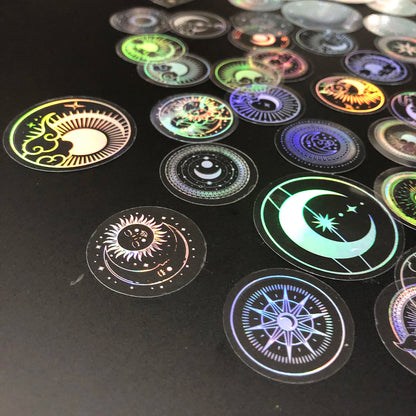 70 pcs PET Adhesive Stickers Waterproof Transparent Laser Silver Stickers Label: SUN MOON Stars Etc Beauty World Shop