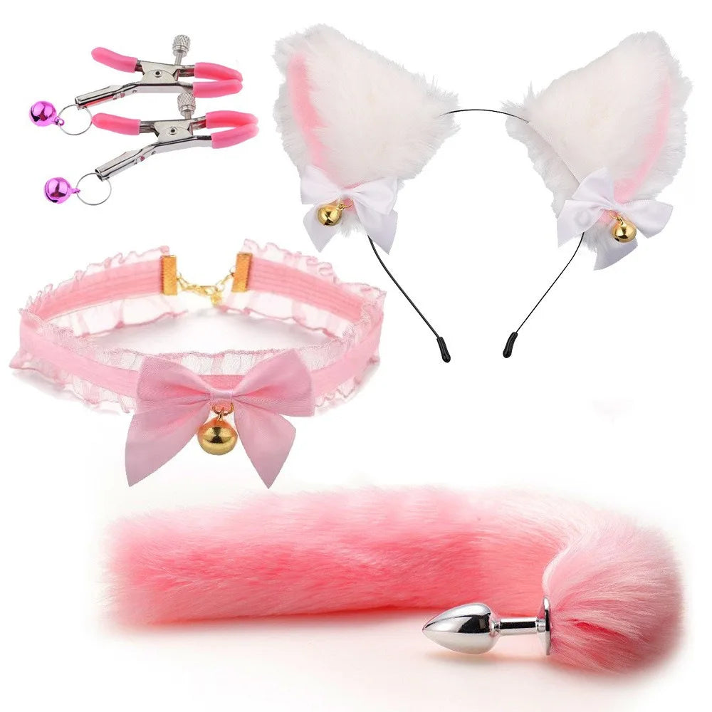 Cute Fox Tail Anal Plug Bow-Knot Soft Cat Ears Headbands Collar Erotic Cosplay Couples Accessories SM Sex Toys for Female Male Beauty World Shop