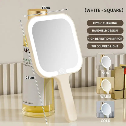 LED Smart Makeup Mirror Hand-held Carry 3 Colors Adjust Bright with Touch Screen Cosmetic Tabletop Vanty Mirror Travel Home Use Beauty World Shop