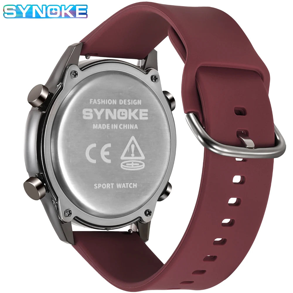 SYNOKE Men Outdoor Sports Multifunctional Waterproof Large Screen Display Luminous LED Digital For Men Fashion Silicon Watch Beauty World Shop