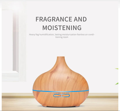 Air Humidifier Aromatherapy Essential Oil Diffuser Wood Grain 500ml Ultrasonic Remote Control 7 Color Lights For Home Bedroom ﻿ Beauty World Shop