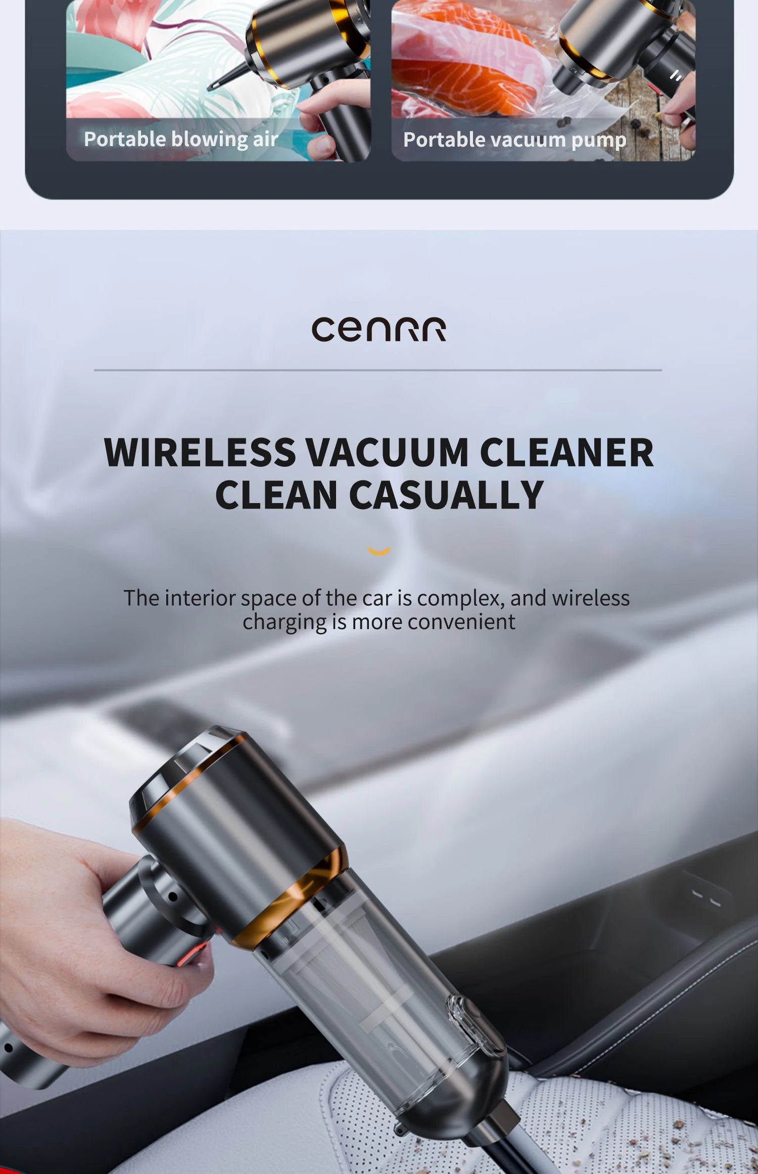 CENRR 998000PA Car Vacuum Cleaner Strong Suction Cordless Wireless Cleaner Handheld Portable Vacuum Cleaner Cleaning Machine Beauty World Shop