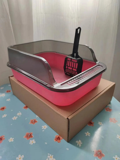 Cat Litter Box Set Large Fence Semi Enclosed Cat Litter Box Thickened Cat Toilet with Cat Litter Scoop Pet Supplies Cat Litter
