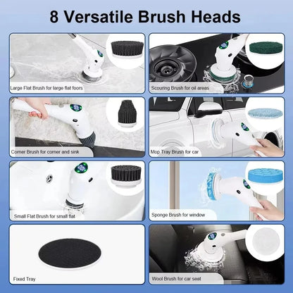 8-in-1 Multifunctional Electric Cleaning Brush Bathroom Kitchen Brush Cleaning With LED NightLight Rotatable Household Brush