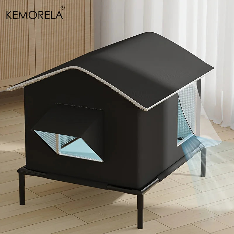KEMORELA Elevated Pet House-Bed with Cooling Pads, Moisture-Proof Design for Indoor/Outdoor Use, Fits Small/Medium Pets