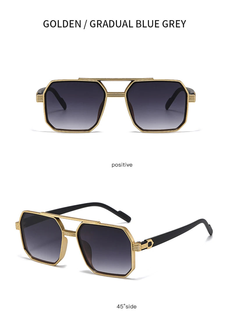 Hiking New Fashion Double Beam Polygonal Anti Light Glasses Retro Personalized Trendy Large Frame Eyewear European and American Beauty World Shop