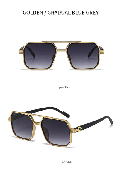 Hiking New Fashion Double Beam Polygonal Anti Light Glasses Retro Personalized Trendy Large Frame Eyewear European and American Beauty World Shop
