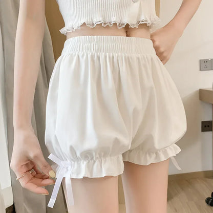 Women Lace Short Panties Imitation Silk Ruffle Bloomers Anti Exposure Safety Pants Lolita Satin Knickers Shorts Dress Pettipant Beauty World Shop