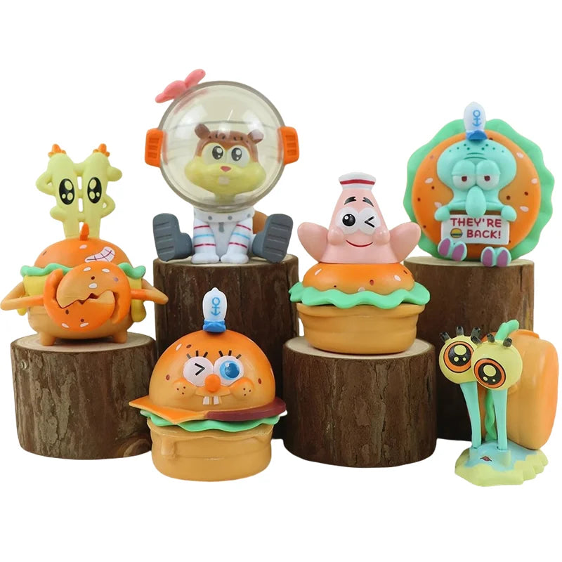 Spongebob Patrick Star Squidward Tentacles Delicious Crab Burger Anime Figure Collection Model Doll Blind Box Toys Children Gift Beauty World Shop