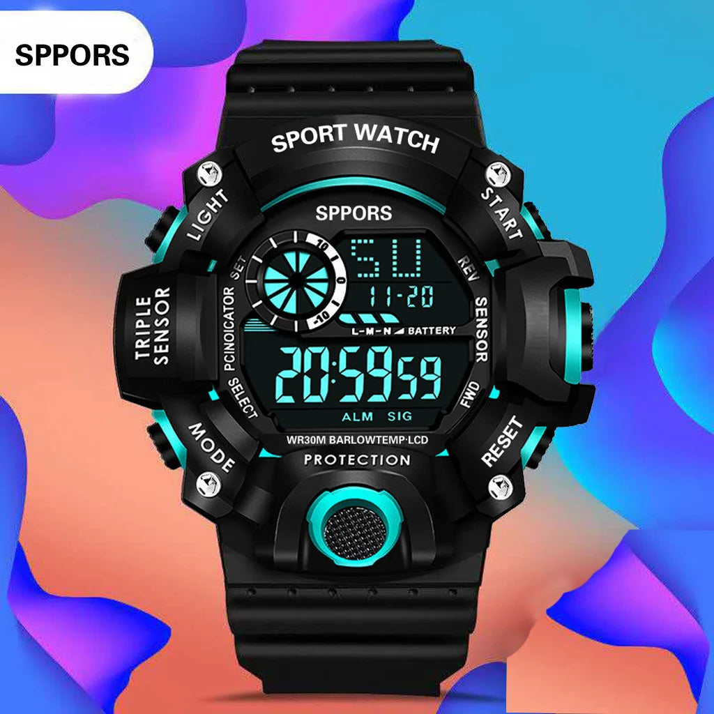 Fashion Men's Watch Sports Electronic Wristwatch Large dial Multifunctional Waterproof Luminous Alarm Kids Male's Military Watch Beauty World Shop