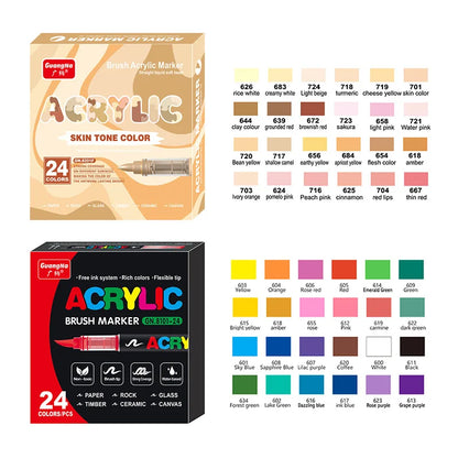 GuangNa 12-72 Colors Soft Brush Acrylic Marker Pen Set,Skin Tone, Macaron color,DIY Hand Drawn,Paint Art Markers pens,GN.8201F/M Beauty World Shop