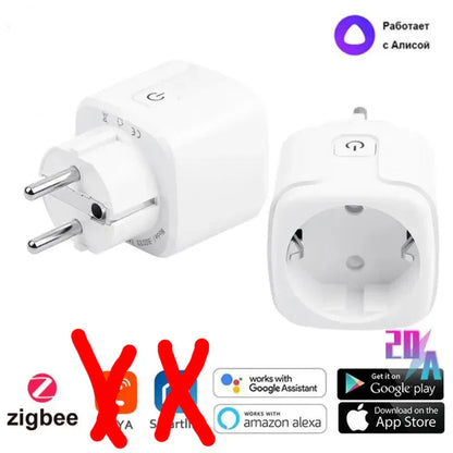 Zigbee Smart Plug 20A EU Smart Socket With Power Monitoring Timing Function Voice Control Via Alexa Google Home Yandex Beauty Fashion