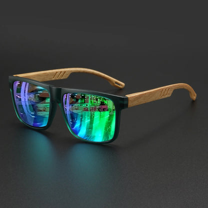 New Fashion Square Sunglasses - Wood Grain Spring Hinge, UV400 Unisex for Driving, Hiking & Travel Beauty World Shop