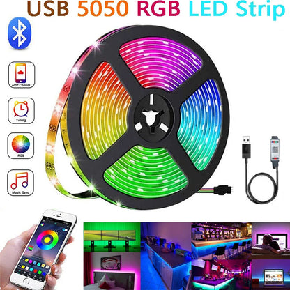 Bluetooth USB 5V RGB LED Strip Light 5050 Controller 5M Flexible Diode Lamp Tape Lights TV Background Lighting Desk Room Decor Beauty Fashion