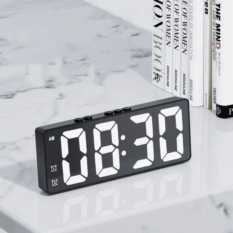 LED Electronic Mirror Alarm Clock Digital Clock Sound Control Temperature Clock Desktop Decoration Beauty World Shop
