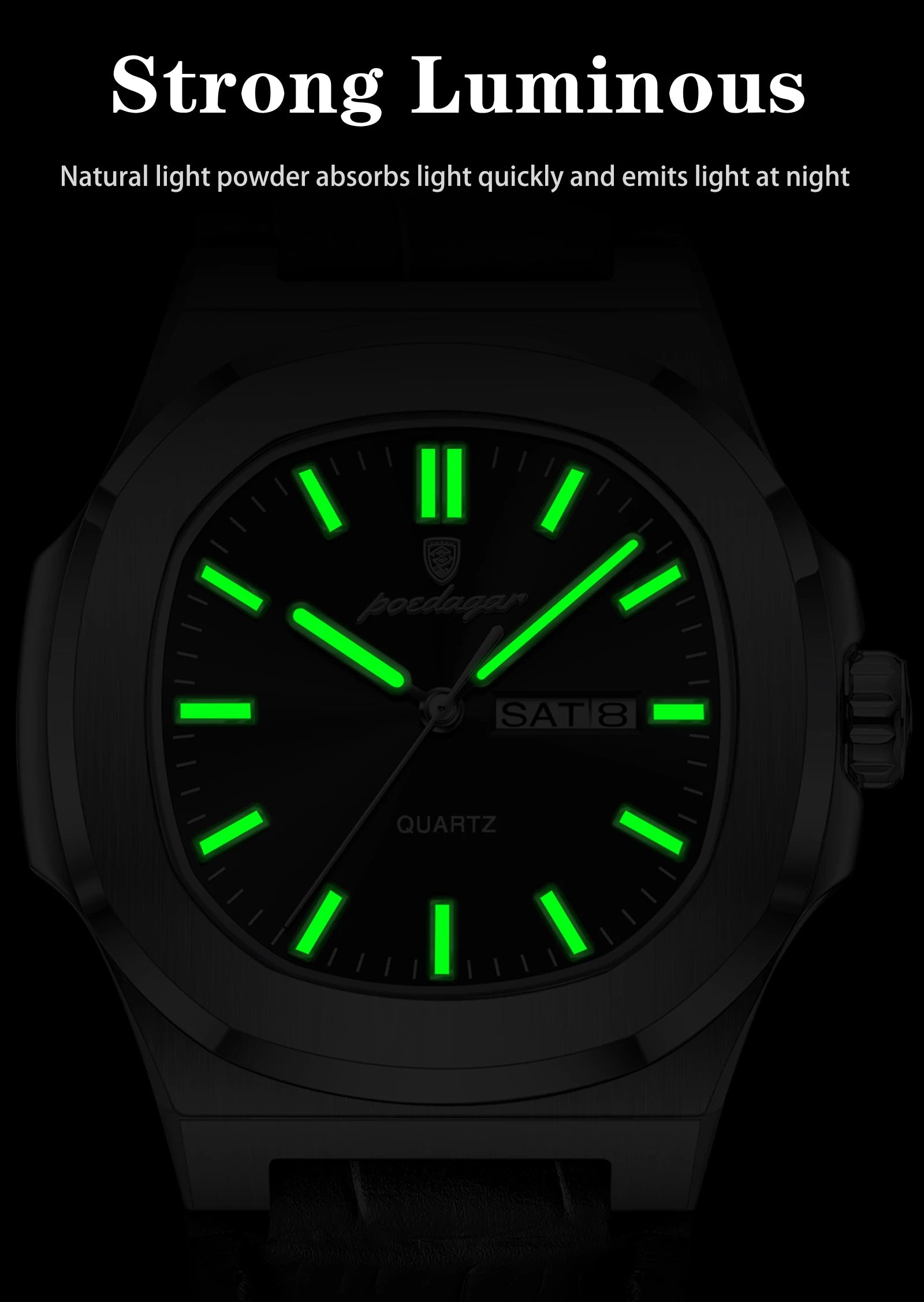 POEDAGAR Square Wristwatch For Men Luminous Waterproof Week Calendar Luxury Man Clock Leather Quartz Fashion Men's Watches Reloj Beauty World Shop