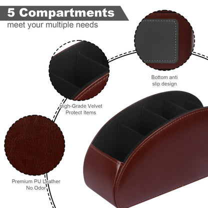 PU Leather Remote Control Holder5Compartments,Multi-Device Organizer for TV/DVD/Blu-Ray,Desk & DrawerStorageBoxHome&OfficeDecor Beauty World Shop