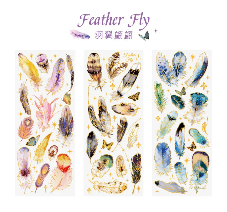 3pcs Kawaii Feather Dragonfly Bird Jellyfish Decorative Stickers Pack Scrapbooking Material Label Diary Phone Journal Planner Beauty World Shop