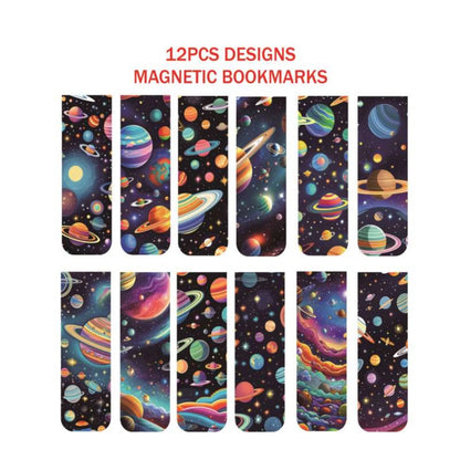 12pcs Space & Planet Themed Magnetic Bookmarks - Durable Paper Page Markers for Students, Teachers and Everyday Use Beauty World Shop