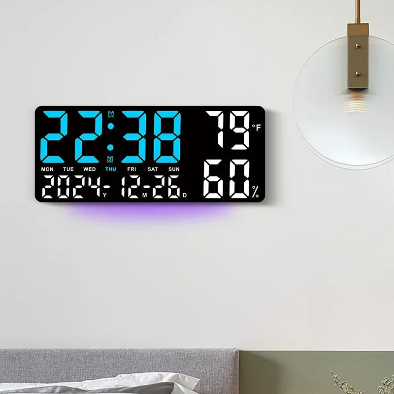 Digital Wall Clock with Atmosphere Lights Remote Control TEMP Humidity Display LED Large Table Clock Multifunctional Alarm Clock Beauty World Shop