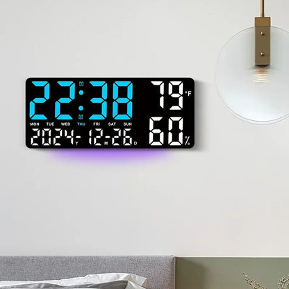 Digital Wall Clock with Atmosphere Lights Remote Control TEMP Humidity Display LED Large Table Clock Multifunctional Alarm Clock Beauty World Shop
