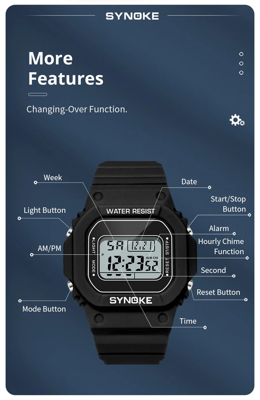 SYNOKE Outdoor Military Digital Watch For Men Fashion Retro Men Watch Sports Waterproof Men Watch Multifunctional Luminous Beauty World Shop