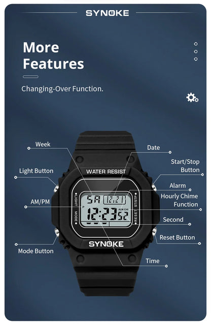 SYNOKE Outdoor Military Digital Watch For Men Fashion Retro Men Watch Sports Waterproof Men Watch Multifunctional Luminous Beauty World Shop