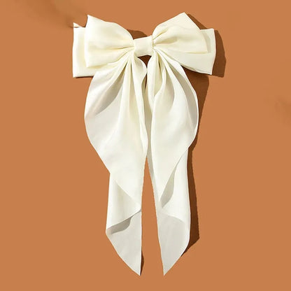 Korean Accessories Hair Clips for Women Girls Big Bowknot Solid Satin Long Ribbon Bows Spring Clamp Barette Cheveux Femme 2023 Beauty World Shop