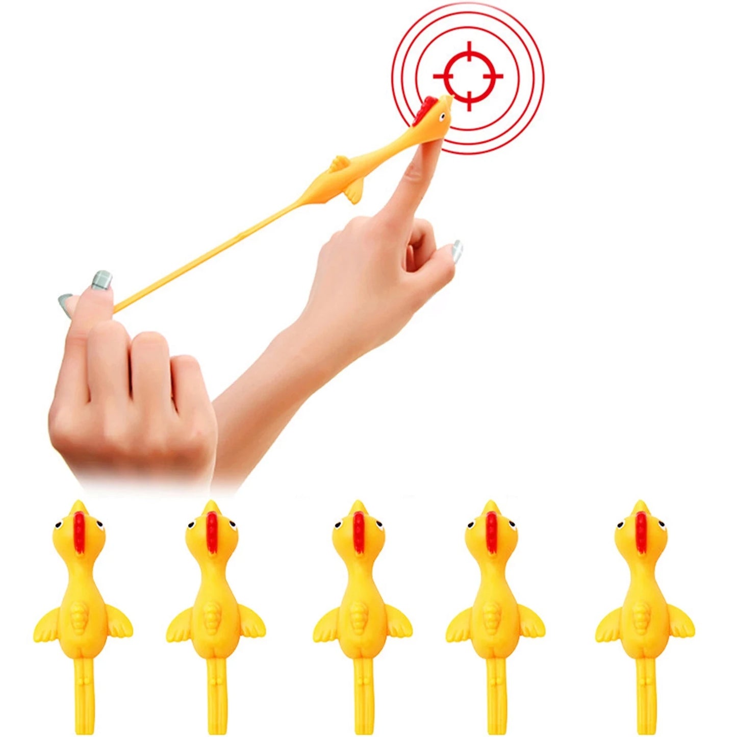 6-12pcs Novelty Catapulted Ejection Chicken Toy Light Rubber Finger Prank Flying Toy Slingshot Chicken Finger Toys Turkey Sticky Beauty World Shop