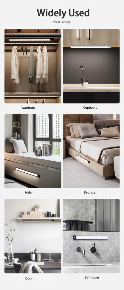 LED Cabinet Light USB Type-C Rechargeable Motion Sensor Led Lamp for Kitchen Wardrobe Cabinet Lighting 20cm/30cm/40cm/50cm/60cm Beauty World Shop
