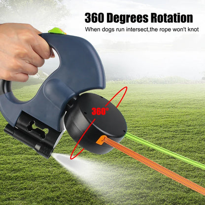 Automatic Retractable Two-End Pet Leash Dog Leash With Flashlight One Tow Two Easy To Walk Your Dog